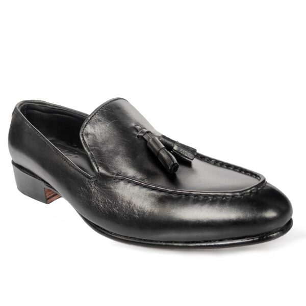 Johny Weber Handmade Black Leather Tassels Loafer