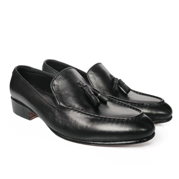 Johny Weber Handmade Black Leather Tassels Loafer - Image 3