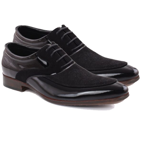 Johny Weber Handmade Black Plain And Suede Leather Oxford Shoes - Image 2