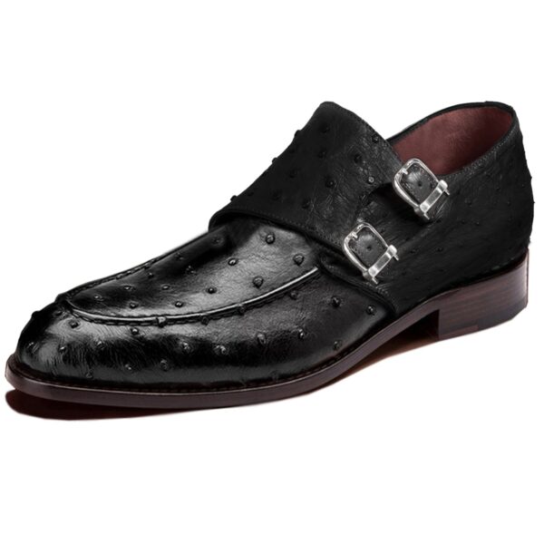 Johny Weber Handmade Black Double Monk Strap Ostrich Leather Shoes - Image 3