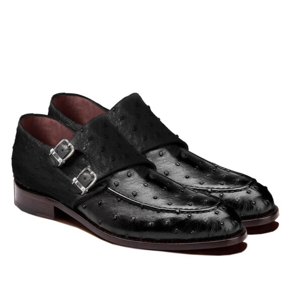 Johny Weber Handmade Black Double Monk Strap Ostrich Leather Shoes - Image 5